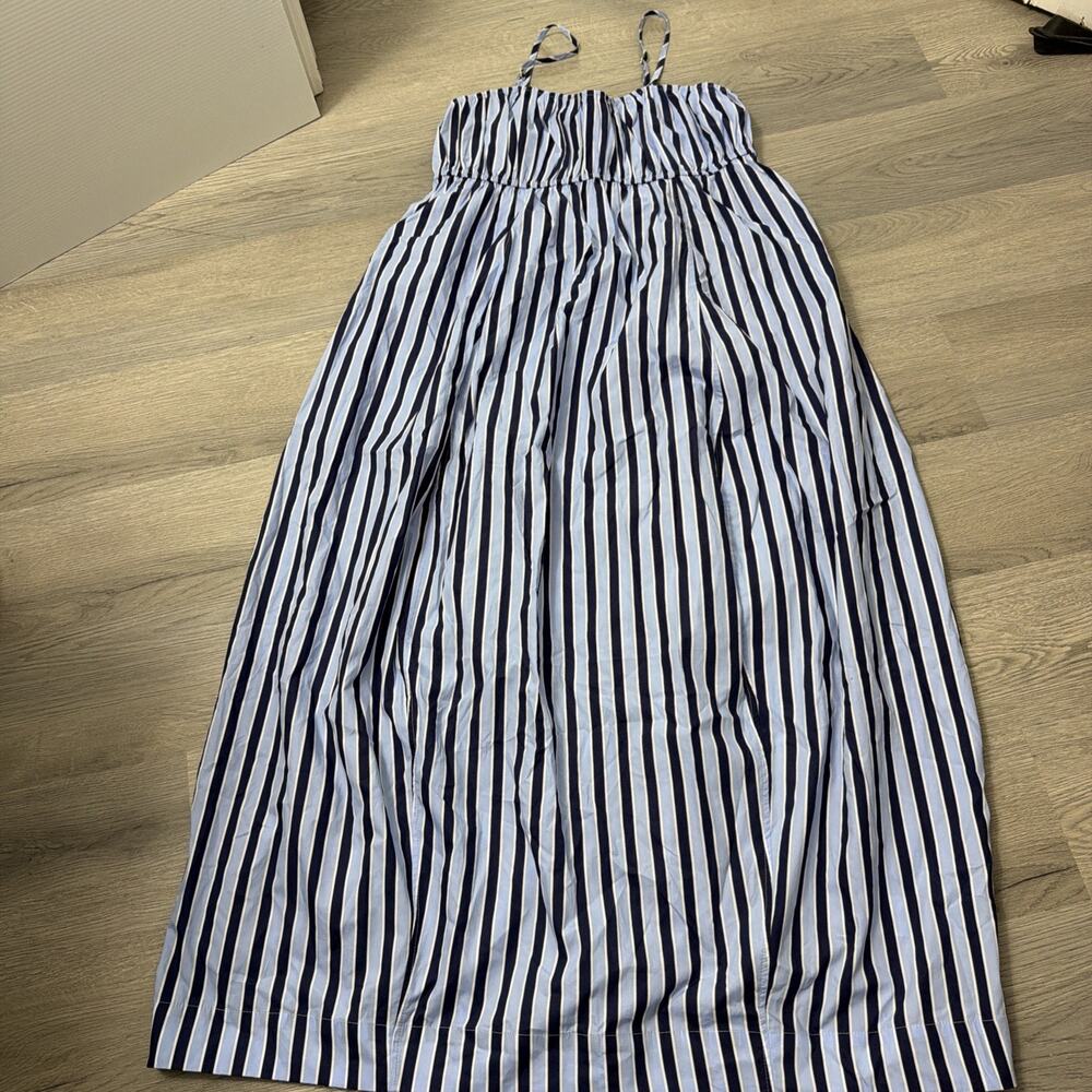 Anthropologie By Maeve Cotton Barrel Midi Dress Blue Stripe Size Medium - Picture 3 of 7